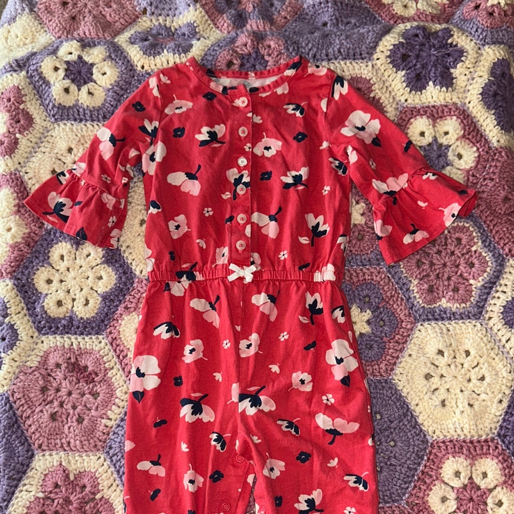 🎉Carter's Red Floral Jumpsuit Romper. E329